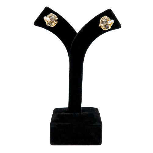 Vintage Gold-Tone Crystal & Pearl Stud Earrings